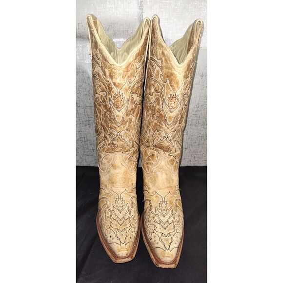 Corral Saddle Brown Embroidered Cross Western Boots Sz 9M - Picture 2 of 10